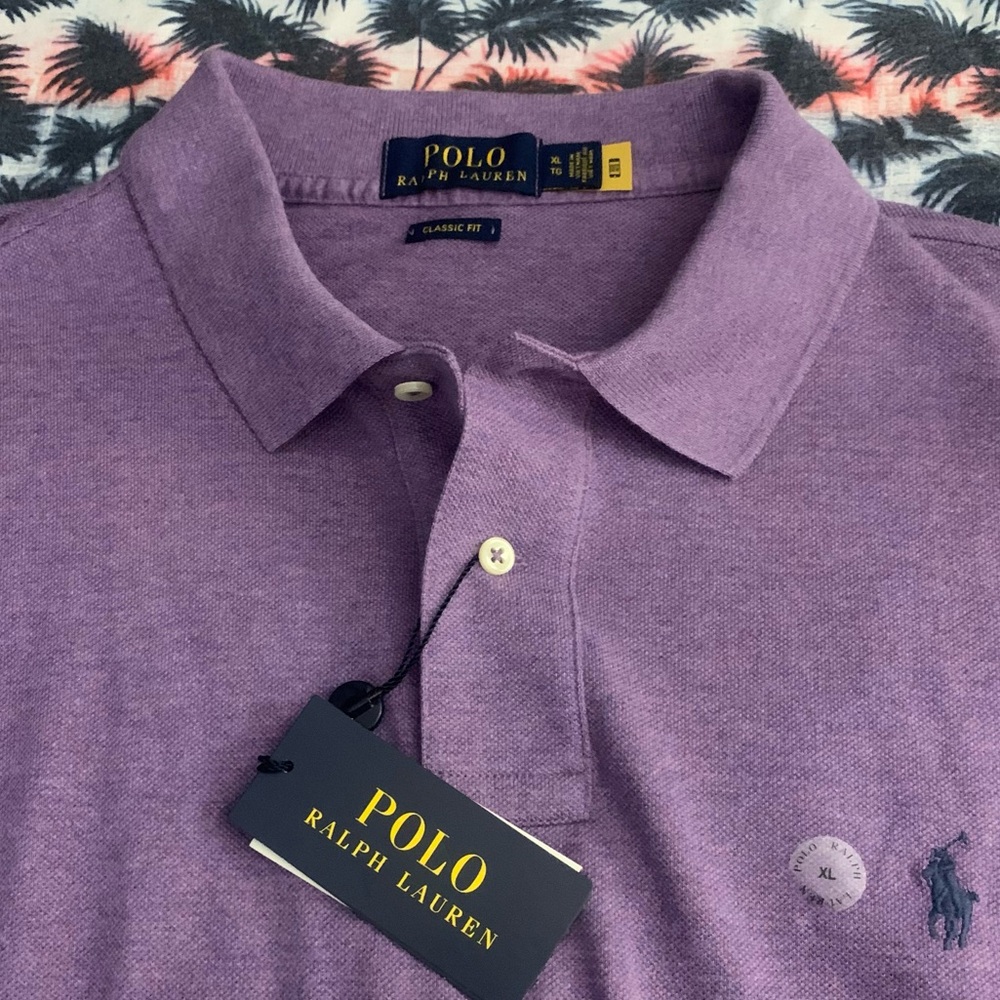 RL POLO SS Classic Fit All Cotton 2 Button Purple Polo